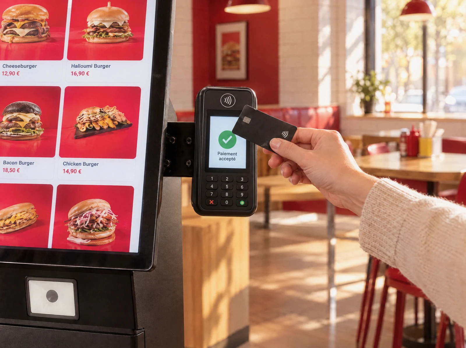 Paiement sans contact par carte sur le terminal de paiement de la borne NeyNey