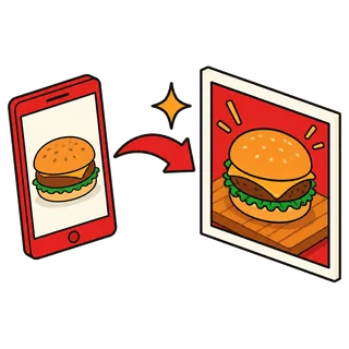 Photo de burger transformée en visuel produit par l'IA