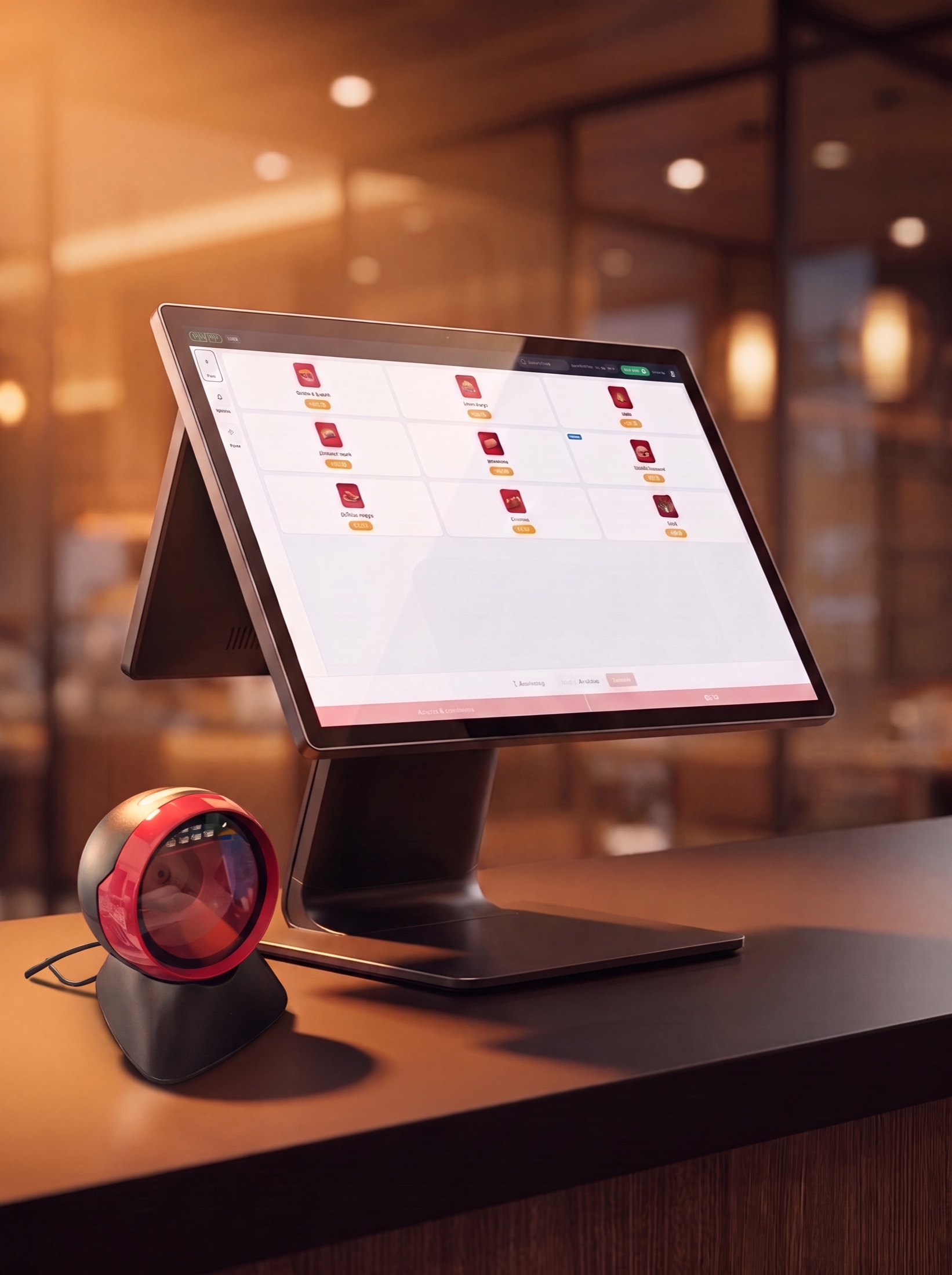 Caisse NeyNey double écran avec scanner en restaurant