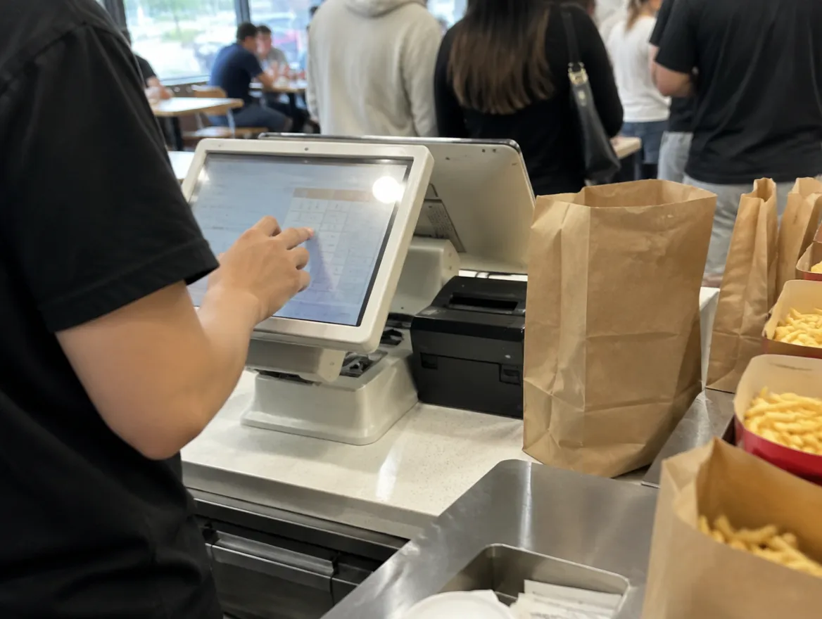 Une commande saisie sur la caisse pendant le rush de midi